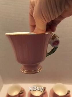 Royal Winton Pink Petunia Tea Set Teapot, Cream/sugar, 6 Cup/saucers