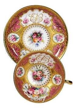 Royal Worcester 1904 Hand Painted Pink & Heavy Gold Porcelain Tea Cup Saucer