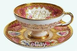 Royal Worcester 1904 Hand Painted Pink & Heavy Gold Porcelain Tea Cup Saucer