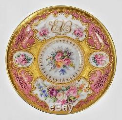 Royal Worcester 1904 Hand Painted Pink & Heavy Gold Porcelain Tea Cup Saucer