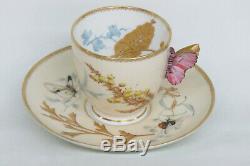 Royal Worcester Butterfly Handle Bees Flowers Tea Cup and Saucer 1799B