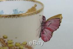 Royal Worcester Butterfly Handle Bees Flowers Tea Cup and Saucer 1799B