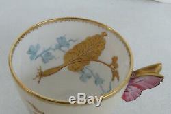 Royal Worcester Butterfly Handle Bees Flowers Tea Cup and Saucer 1799B