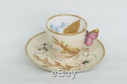 Royal Worcester Butterfly Handle Bees Flowers Tea Cup and Saucer 1799B