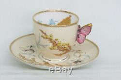 Royal Worcester Butterfly Handle Bees Flowers Tea Cup and Saucer 1799B