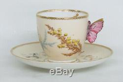 Royal Worcester Butterfly Handle Bees Flowers Tea Cup and Saucer 1799B