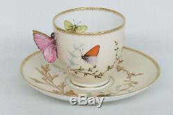 Royal Worcester Butterfly Handle Bees Flowers Tea Cup and Saucer 1799B