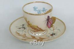 Royal Worcester Butterfly Handle Bees Flowers Tea Cup and Saucer 1799B