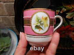 Royal Worcester Lily of Valley Pink Gold Enamel Jeweled Coffee Cup Saucer