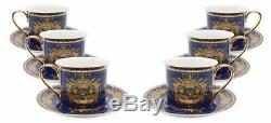 Royalty Porcelain 12-pc Blue Tea Set, Service for 6, Medusa Greek Key, 24K Gold