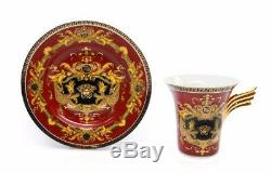 Royalty Porcelain 12-pc Red Tea Set, Service for 6, Medusa Greek Key, 24K Gold