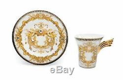 Royalty Porcelain 12-pc White Tea Set, Service for 6, Medusa Greek Key, 24K Gold