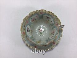 S8 Vintage Antique Circa 18 Century Hand Painted Elegant Porcelain Teacup Saucer