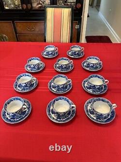 SET OF 11 MARUTA Tea Cups & Saucers Made in OCCUPIED JAPAN 1945-1952 BLUE WILLOW