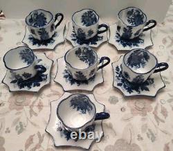 SET of 7 Cracker Barrel Blue & White Collection Teacup & Saucer Discontinued