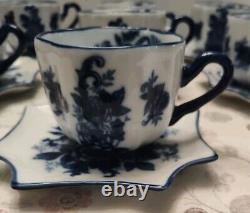 SET of 7 Cracker Barrel Blue & White Collection Teacup & Saucer Discontinued