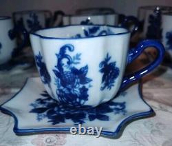 SET of 7 Cracker Barrel Blue & White Collection Teacup & Saucer Discontinued