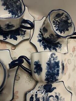 SET of 7 Cracker Barrel Blue & White Collection Teacup & Saucer Discontinued