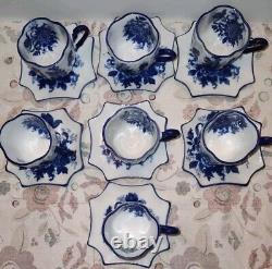 SET of 7 Cracker Barrel Blue & White Collection Teacup & Saucer Discontinued