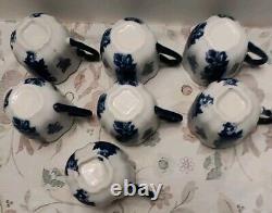 SET of 7 Cracker Barrel Blue & White Collection Teacup & Saucer Discontinued