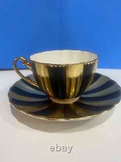 SHELLEY Art Deco LUDLOW TEA CUP AND SAUCER Gold/Black Trim RARE COLOR MCM