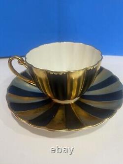 SHELLEY Art Deco LUDLOW TEA CUP AND SAUCER Gold/Black Trim RARE COLOR MCM