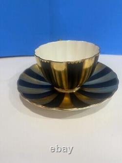 SHELLEY Art Deco LUDLOW TEA CUP AND SAUCER Gold/Black Trim RARE COLOR MCM