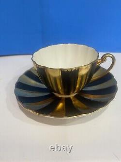 SHELLEY Art Deco LUDLOW TEA CUP AND SAUCER Gold/Black Trim RARE COLOR MCM