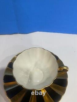 SHELLEY Art Deco LUDLOW TEA CUP AND SAUCER Gold/Black Trim RARE COLOR MCM