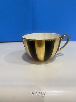 SHELLEY Art Deco LUDLOW TEA CUP AND SAUCER Gold/Black Trim RARE COLOR MCM