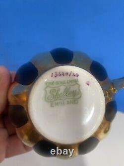SHELLEY Art Deco LUDLOW TEA CUP AND SAUCER Gold/Black Trim RARE COLOR MCM