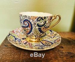 SHELLEY Blue Paisley Chintz Cup & Saucer 14038 Ripon Shape Gilt Trim Bone China