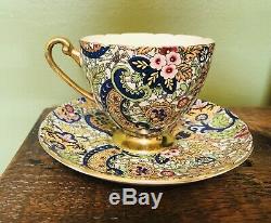 SHELLEY Blue Paisley Chintz Cup & Saucer 14038 Ripon Shape Gilt Trim Bone China