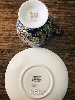 SHELLEY Blue Paisley Chintz Cup & Saucer 14038 Ripon Shape Gilt Trim Bone China