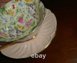 SHELLEY England OLEANDER SHAPE Countryside Chintz Pink Tea Cup & Saucer