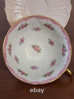 SHELLEY Fine Bone China OLEANDER England SCATTERED ROSES Pink TEA CUP SAUCER Set