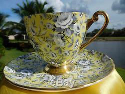 SHELLEY YELLOW TAPESTRY ROSE CHINTZ RIPON FOOTED CUP and SAUCER