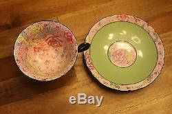 SHELLEY rose Swansea Lace Gainsborough shape green chintz TEA CUP SAUCER 11302