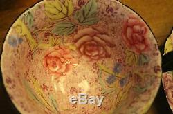 SHELLEY rose Swansea Lace Gainsborough shape green chintz TEA CUP SAUCER 11302