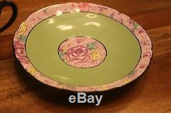 SHELLEY rose Swansea Lace Gainsborough shape green chintz TEA CUP SAUCER 11302