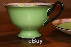 SHELLEY rose Swansea Lace Gainsborough shape green chintz TEA CUP SAUCER 11302