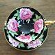 Sought-aftered Aynsley Hand Painted Black Cabbage Roses China Teacup & Saucer