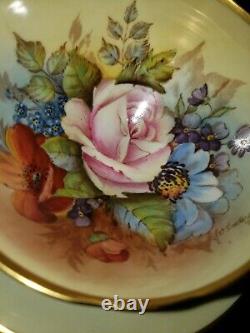 SPECTACULAR-RARE Aynsley Cabbage Rose Teacup and Saucer Signed J A Bailey-GOLD
