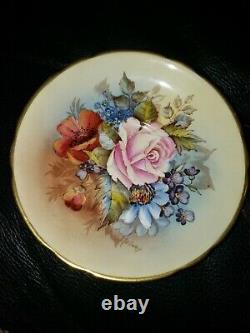 SPECTACULAR-RARE Aynsley Cabbage Rose Teacup and Saucer Signed J A Bailey-GOLD