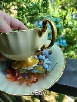 SPECTACULAR and RARE Aynsley Cabbage Rose Teacup and Saucer Signed J A Bailey