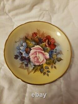 -SPECTACULAR and RARE Aynsley Cabbage Rose Teacup and Saucer Signed J A Bailey-