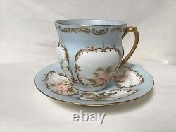 SS12 French Circa 19th Century Light Blue & White Hand Painted Teacup & Saucer