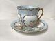 Ss12 French Circa 19th Century Light Blue & White Hand Painted Teacup & Saucer