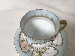 SS12 French Circa 19th Century Light Blue & White Hand Painted Teacup & Saucer