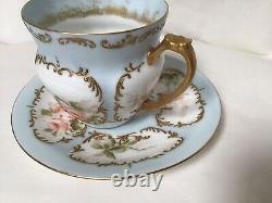 SS12 French Circa 19th Century Light Blue & White Hand Painted Teacup & Saucer